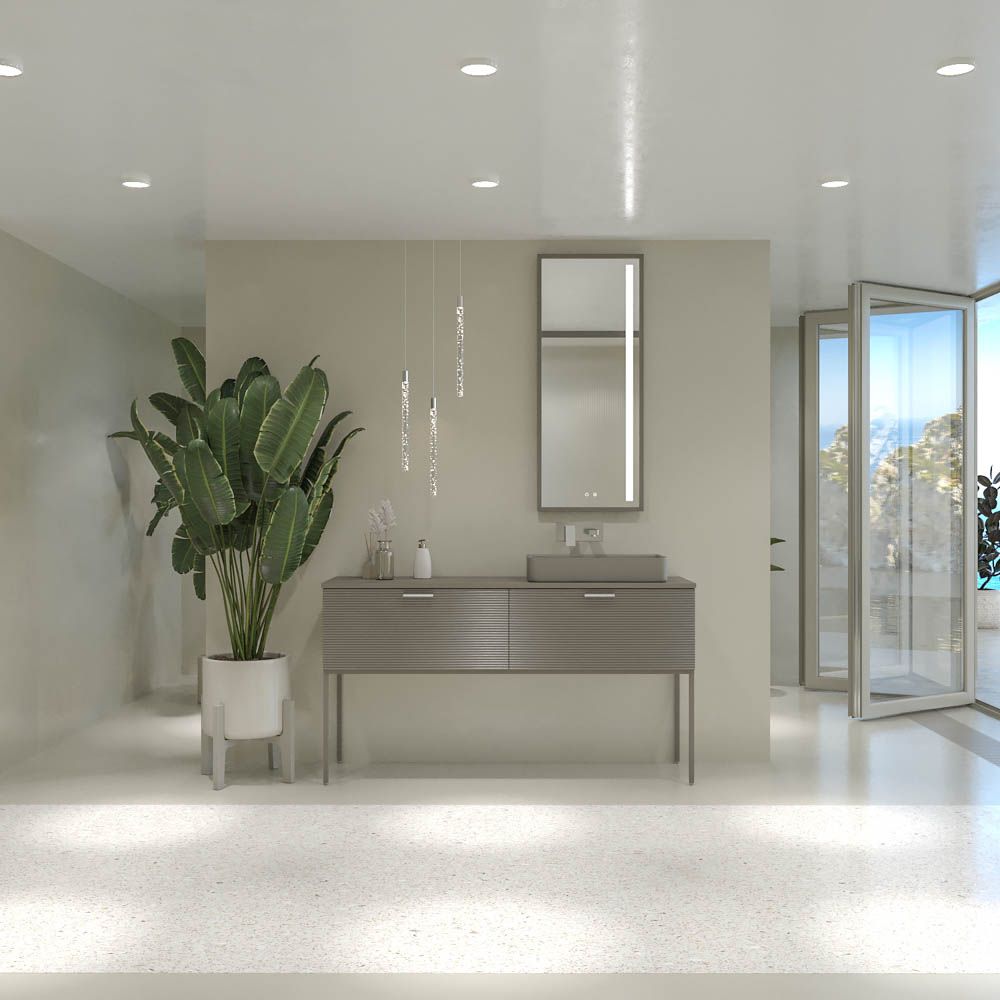 Mueble de baño HOLE con patas 2 cajones acabado GRIS CEMENTO con tapa y lavabo SOLID SURFACE Fogo - Imagen 8