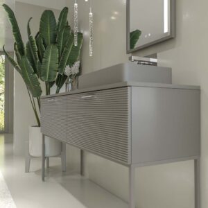 Mueble de baño HOLE con patas 2 cajones acabado GRIS CEMENTO con tapa y lavabo SOLID SURFACE Fogo
