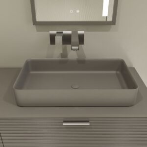 Mueble de baño HOLE con patas 2 cajones acabado GRIS CEMENTO con tapa y lavabo SOLID SURFACE Fogo