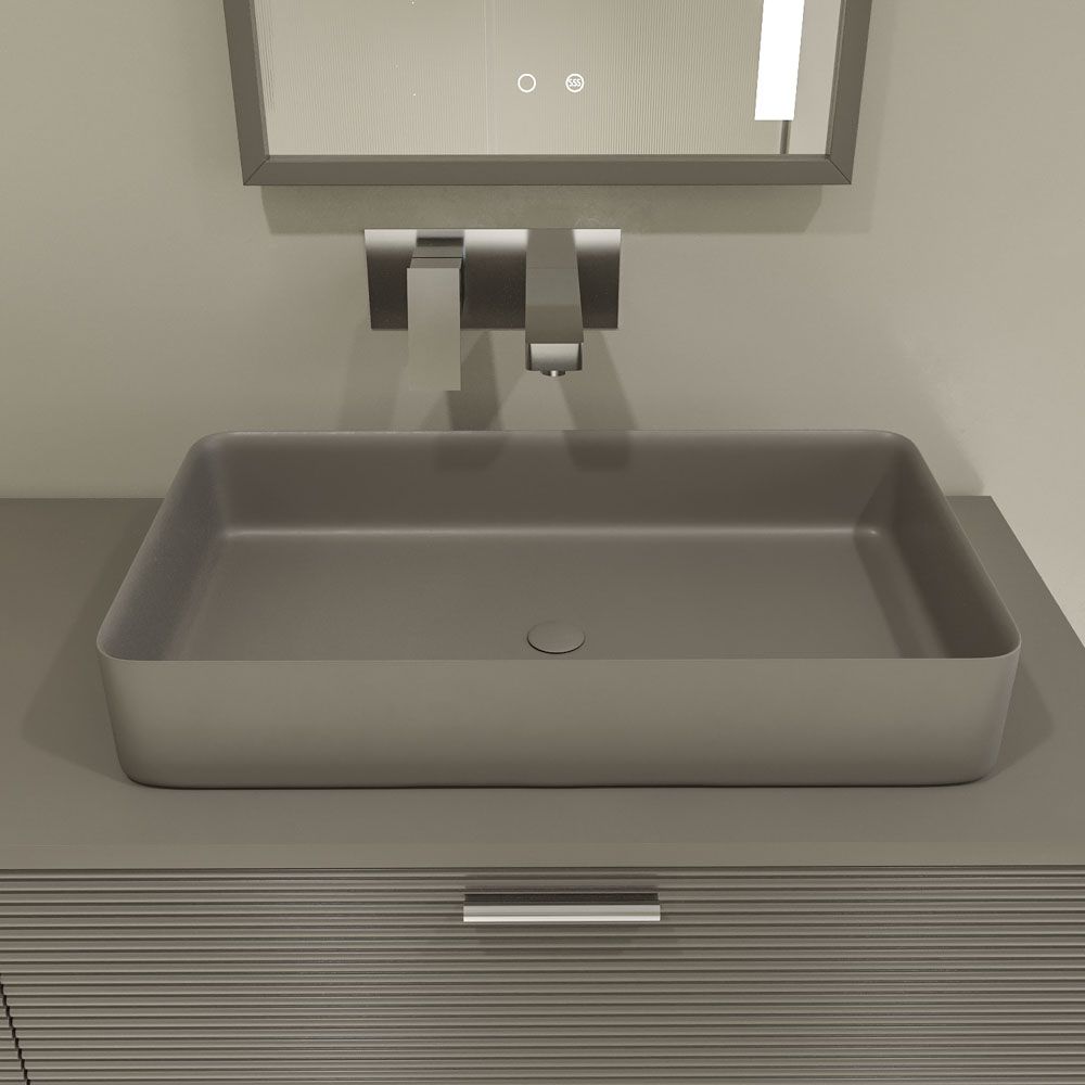 Mueble de baño HOLE con patas 2 cajones acabado GRIS CEMENTO con tapa y lavabo SOLID SURFACE Fogo - Imagen 2