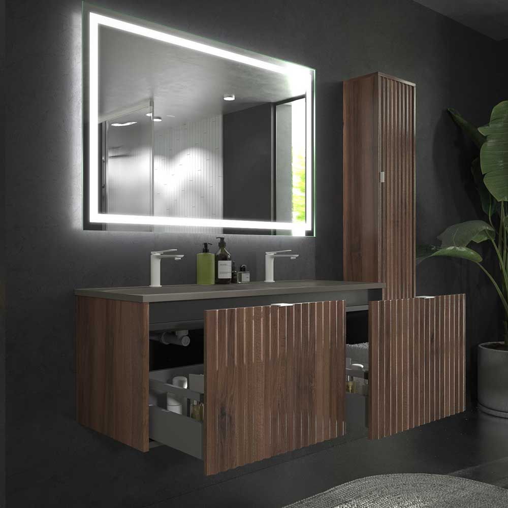 Mueble de baño MILO suspendido 2 cajones acabado OLMO - Imagen 3