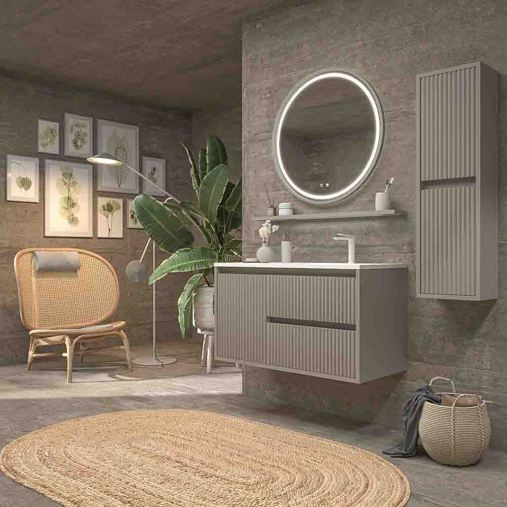 Mueble de baño suspendido 2 cajones / 1 puerta MILIA con lavabo Solid Surface GRIS PIEDRA - Imagen 9
