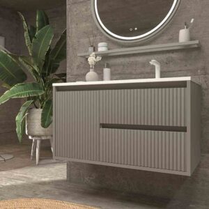 Mueble de baño suspendido 2 cajones / 1 puerta MILIA con lavabo Solid Surface  GRIS PIEDRA