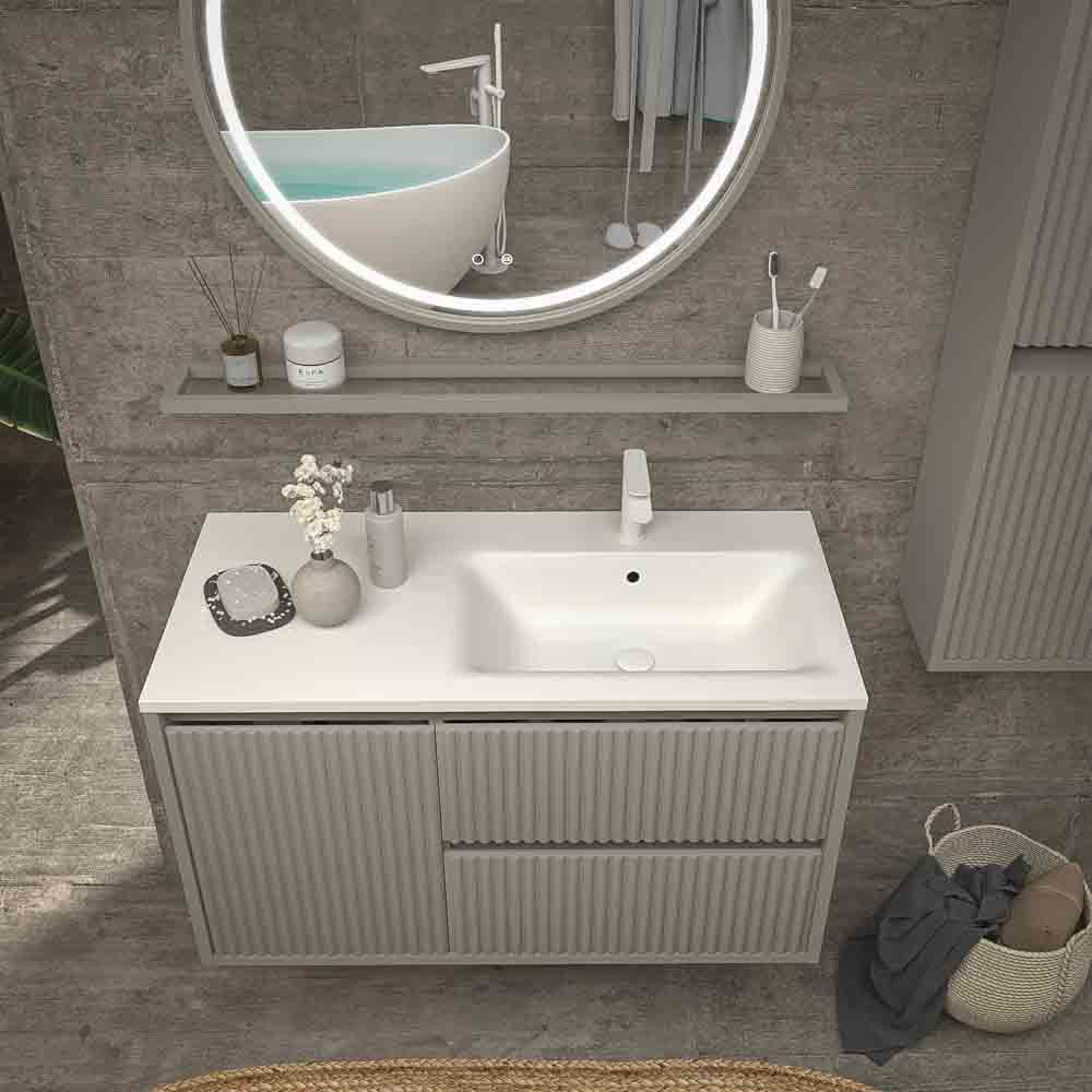 Mueble de baño suspendido 2 cajones / 1 puerta MILIA con lavabo Solid Surface GRIS PIEDRA - Imagen 2
