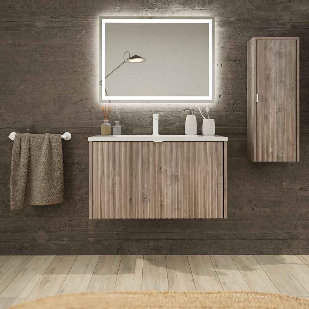Mueble de baño MILO suspendido 1 cajón acabado ROBLE CENIZA