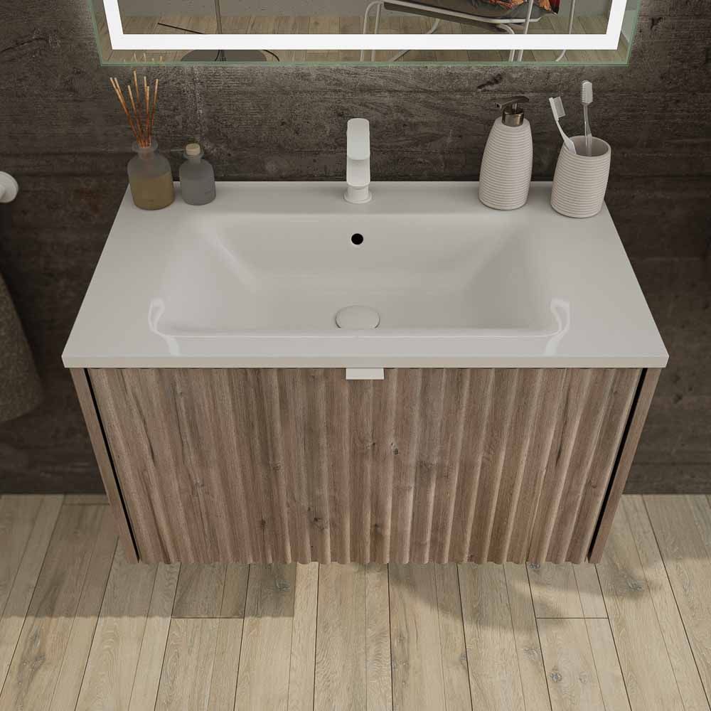 Mueble de baño MILO suspendido 1 cajón acabado ROBLE CENIZA - Imagen 4