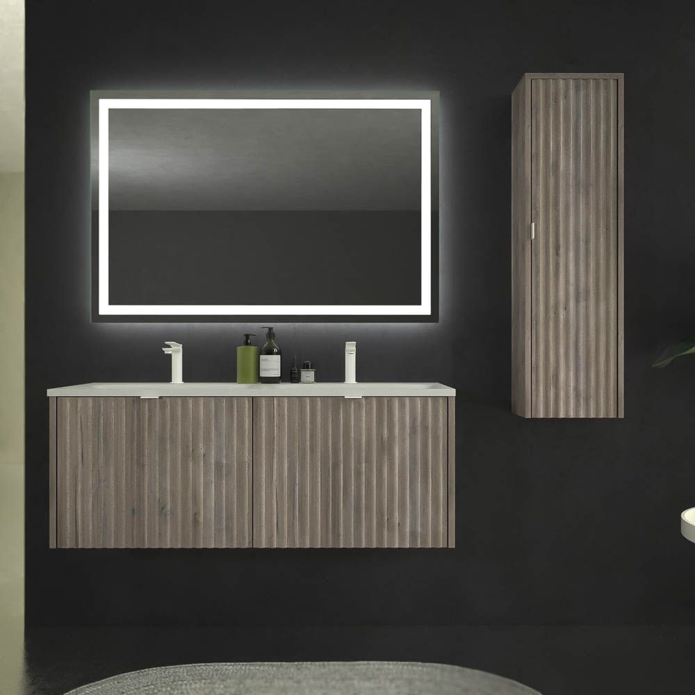 Mueble de baño MILO suspendido 2 cajones acabado ROBLE CENIZA