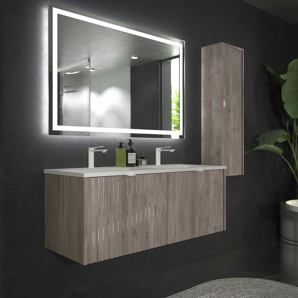 Mueble de baño MILO suspendido 2 cajones acabado ROBLE CENIZA - Imagen 6