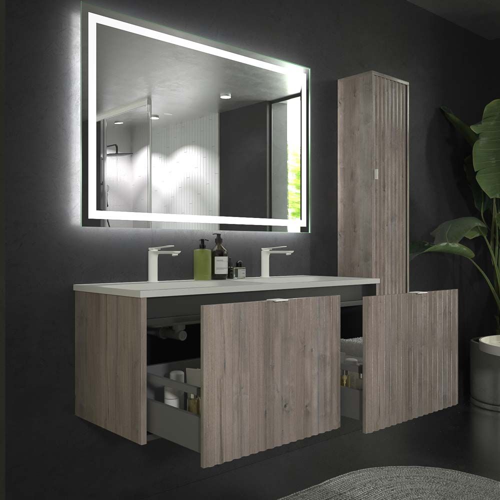 Mueble de baño MILO suspendido 2 cajones acabado ROBLE CENIZA - Imagen 5