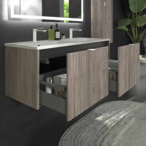 Mueble de baño MILO suspendido 2 cajones acabado ROBLE CENIZA