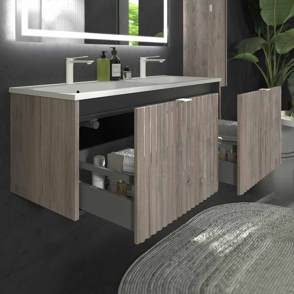 Mueble de baño MILO suspendido 2 cajones acabado ROBLE CENIZA - Imagen 4