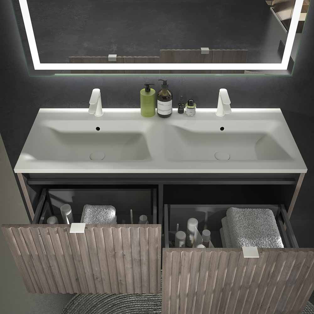 Mueble de baño MILO suspendido 2 cajones acabado ROBLE CENIZA - Imagen 2