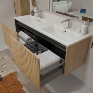Mueble de baño MILO suspendido 2 cajones acabado ROBLE  TEXAS
