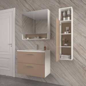 Mueble de baño suspendido NEXO 2 cajones fondo reducido 40 cm lacado mate con lavabo porcelana MOKA