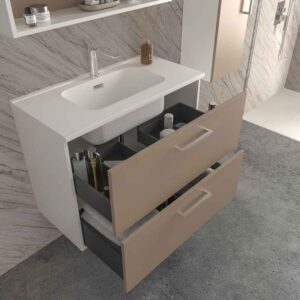 Mueble de baño suspendido NEXO 2 cajones fondo reducido 40 cm lacado mate con lavabo porcelana MOKA