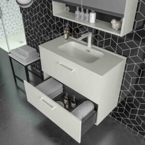 Mueble de baño suspendido NEXO 2 cajones fondo reducido 40 cm lacado mate con lavabo porcelana BLANCO