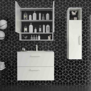 Mueble de baño suspendido NEXO 2 cajones fondo reducido 40 cm lacado mate con lavabo porcelana BLANCO