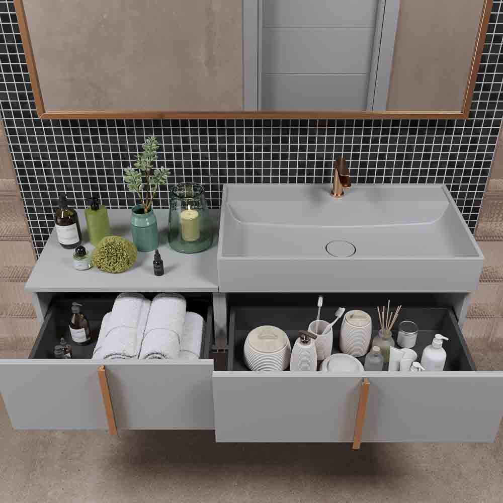 Mueble de baño NORMA suspendido 2 cajónes acabado GRIS SEÑAL - Imagen 6