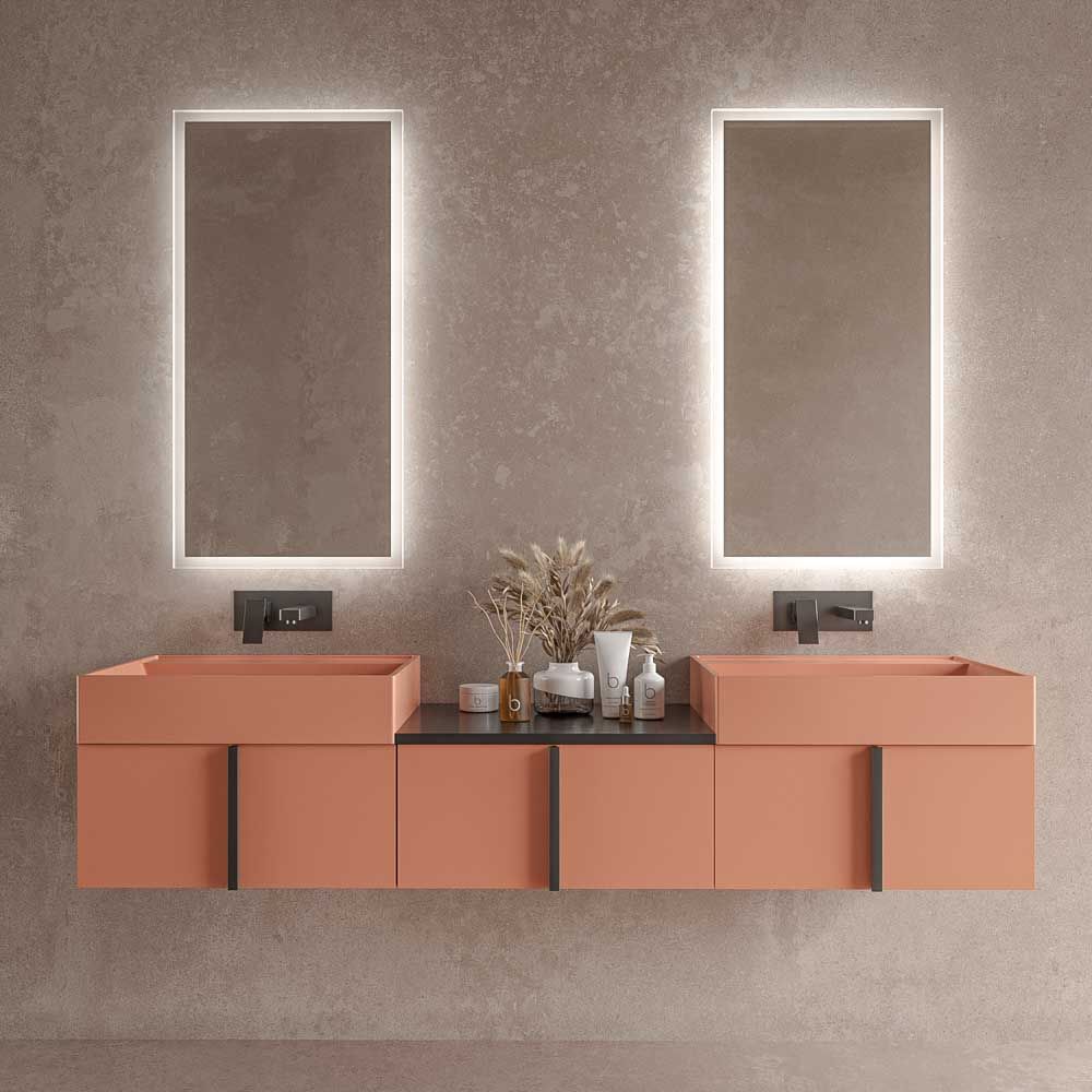 Mueble de baño NORMA suspendido 3 cajónes acabado ROSA PARDO
