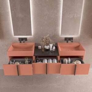 Mueble de baño NORMA suspendido 3 cajónes acabado  ROSA PARDO