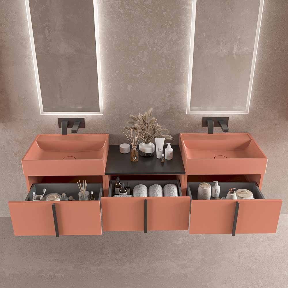 Mueble de baño NORMA suspendido 3 cajónes acabado ROSA PARDO - Imagen 2
