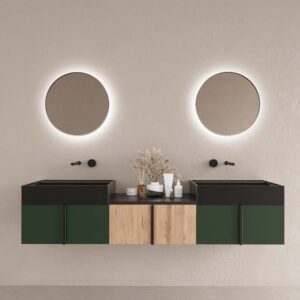 Mueble de baño NORMA suspendido 3 cajónes acabado  VERDE OLIVO / ROBLE CLARO