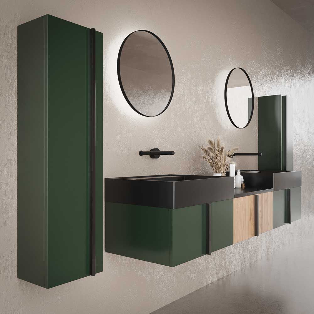 Mueble de baño NORMA suspendido 3 cajónes acabado VERDE OLIVO / ROBLE CLARO - Imagen 6
