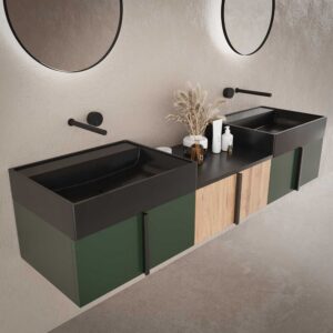 Mueble de baño NORMA suspendido 3 cajónes acabado  VERDE OLIVO / ROBLE CLARO