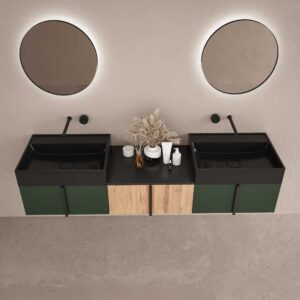 Mueble de baño NORMA suspendido 3 cajónes acabado  VERDE OLIVO / ROBLE CLARO