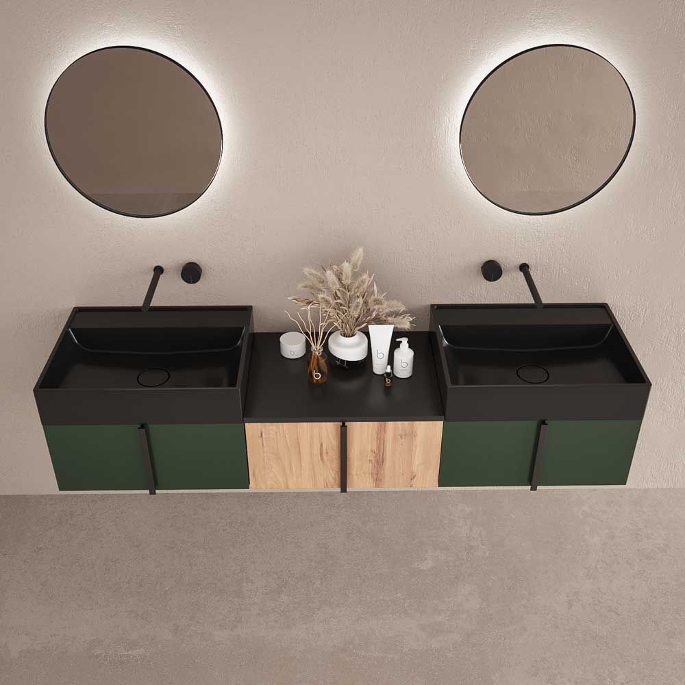 Mueble de baño NORMA suspendido 3 cajónes acabado VERDE OLIVO / ROBLE CLARO - Imagen 4