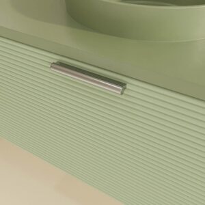 Mueble de baño HOLE suspendido 1 cajón acabado VERDE OPALO con encimera SOLID SURFACE lavabo semiencastrado VERDE PALIDO