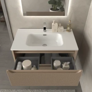 Mueble de baño suspendido 2 cajones TOSCANA con lavabo porcelana acabado millerigue MOKA