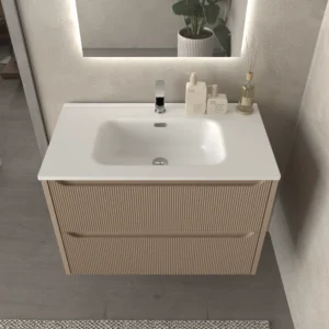 Mueble de baño suspendido 2 cajones TOSCANA con lavabo porcelana acabado millerigue MOKA