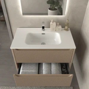 Mueble de baño suspendido 2 cajones TOSCANA con lavabo porcelana acabado millerigue MOKA
