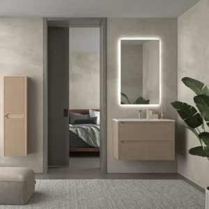 Mueble de baño suspendido 2 cajones TOSCANA con lavabo porcelana acabado millerigue MOKA