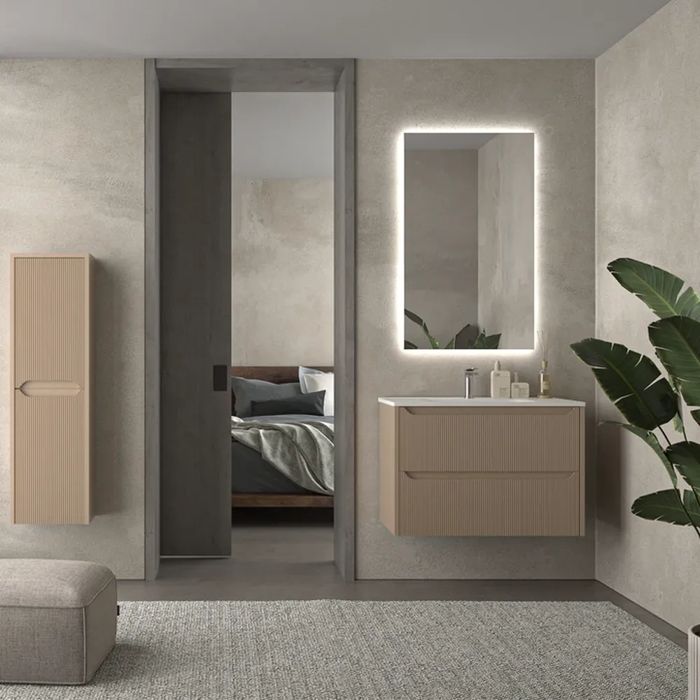Mueble de baño suspendido 2 cajones TOSCANA con lavabo porcelana acabado millerigue MOKA