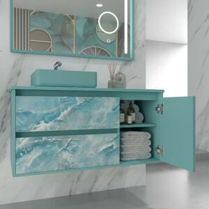 Mueble de baño suspendido 2 cajones/ 1 puerta UNICO efecto mármol con lavabo SATET Solid Surface