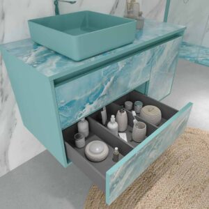 Mueble de baño suspendido 2 cajones/ 1 puerta UNICO efecto mármol con lavabo SATET Solid Surface