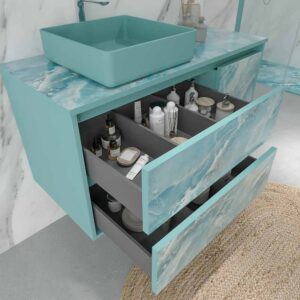 Mueble de baño suspendido 2 cajones/ 1 puerta UNICO efecto mármol con lavabo SATET Solid Surface