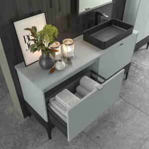 Mueble de baño VICENT con patas 4 cajones encimera Solid Surface con lavabo HORUS
