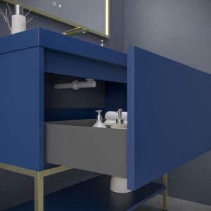 Mueble de baño ELEN con patas 1 cajón - 1 balda inferior AZUL COBALTO / ORO MATE