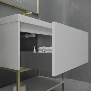 Mueble de baño ELEN con patas 1 cajón - 1 balda inferior GRIS PERLA / ORO MATE