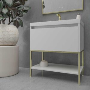 Mueble de baño ELEN con patas 1 cajón - 1 balda inferior GRIS PERLA / ORO MATE