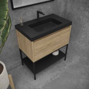 Mueble de baño ELEN con patas 1 cajón - 1 balda inferior ROBLE CLARO / NEGRO
