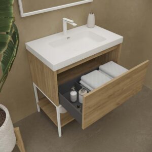 Mueble de baño ELEN con patas 1 cajón - 1 balda inferior ROBLE CLARO / BLANCO