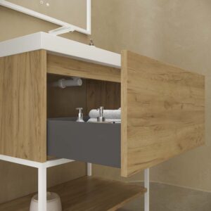 Mueble de baño ELEN con patas 1 cajón - 1 balda inferior ROBLE CLARO / BLANCO