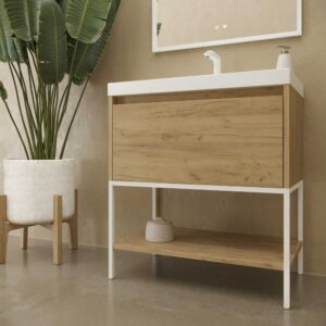 Mueble de baño ELEN con patas 1 cajón - 1 balda inferior ROBLE CLARO / BLANCO