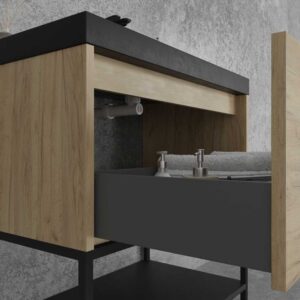 Mueble de baño ELEN con patas 1 cajón - 1 balda inferior ROBLE CLARO / NEGRO
