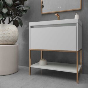Mueble de baño ELEN con patas 1 cajón - 1 balda inferior GRIS PERLA / COBRE