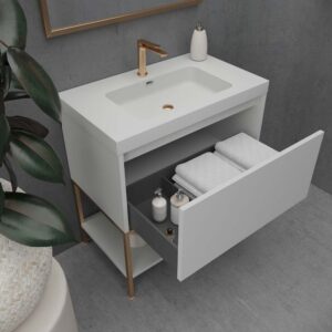 Mueble de baño ELEN con patas 1 cajón - 1 balda inferior GRIS PERLA / COBRE
